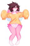 absurd_res balls clothing floppy_ears genitals girly hi_res knock-kneed lagomorph leporid lop_ears male mammal moffuru oversized_clothing oversized_sweater oversized_topwear penis pink_body rabbit raised_arms remmy_(remybunny) solo sweater topwear