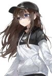  1girl absurdres ankimo_(tokino_sora) black_hat blue_eyes brown_hair fudepenbrushpen hat highres hololive hood hood_down hoodie long_hair long_sleeves nun_nun_(tokino_sora) simple_background star_(symbol) tokino_sora tokino_sora_(streetwear) virtual_youtuber white_background 