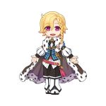  1boy :d belt black_bow black_bowtie black_shorts blonde_hair blue_footwear blue_vest bow bowtie braid brown_bow brown_cape buttons cape chibi collared_shirt cowlick crescent crescent_pin full_body fur-trimmed_cape fur_trim hair_between_eyes long_sleeves looking_at_viewer loose_belt male_focus medium_bangs medium_hair official_art open_mouth outstretched_arms pants pants_under_shorts pink_eyes puffy_long_sleeves puffy_sleeves ragnarok_online red_belt shirt shoes shorts side_braid simple_background single_braid smile solo spread_arms standing star_pin tachi-e tassel transparent_background troubadour_(ragnarok_online) two-tone_footwear vest white_footwear white_pants white_shirt yuichirou 