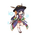  1girl bell black_eyes black_footwear black_hair black_hat blunt_bangs chibi closed_mouth coat foot_up full_body hat_feather hitodama holding holding_ofuda jingle_bell korean_clothes long_hair long_sleeves looking_at_viewer medium_bangs multicolored_coat obi official_art ofuda purple_coat ragnarok_online red_shirt sash shirt shoes side_slit sidelocks simple_background skirt sleeveless sleeveless_coat smile socks solo soul_ascetic_(ragnarok_online) standing tachi-e tassel transparent_background white_socks yuichirou 