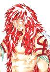  1boy calgara long_hair male_focus muscle one_piece red_hair skypiea solo tattoo topless wings 