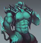 absurd_res anthro barazoku big_bulge big_muscles big_pecs bulge canid canid_demon canine cerberus cerberus_(fortnite) clothed clothing colored_fire demon epic_games european_mythology fire fortnite genitals greek_mythology green_body green_fire green_tongue hellhound hi_res huge_pecs krowndconvz male mammal mostly_nude multi_head muscular mythological_canine mythological_creature mythology open_clothing open_topwear open_vest pecs penis penis_base skimpy solo tongue tongue_out topwear underwear vest