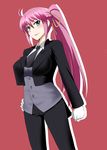  blue_eyes gloves impossible_clothes long_hair lyrical_nanoha mahou_shoujo_lyrical_nanoha mahou_shoujo_lyrical_nanoha_a's pink_hair ponytail signum solo zerosu_(take_out) 