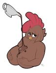 2024 anthro avian big_breasts bird breasts brown_body brown_feathers chicken covering covering_breasts digital_media_(artwork) digitalpelican eyelashes feathers female galliform gallus_(genus) huge_breasts looking_aside penny_jenkins_(simplifypm) phasianid solo