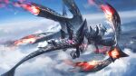  above_clouds animal_focus blue_eyes blue_sky claws cloud crimson_glow_valstrax day dragon fire flying from_above full_body glowing monster monster_hunter_(series) no_humans outdoors scales shooting_star sky solo spikes valstrax western_dragon wings xilan_tea 
