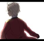  aldnoah.zero blonde_hair green_eyes isshiki_(ffmania7) jacket_on_shoulders looking_back male_focus slaine_troyard solo 