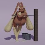 3d_(artwork) anthro areola big_breasts biped bodily_fluids breasts brown_body bucket container digital_media_(artwork) female fur generation_4_pokemon genitals hi_res huge_breasts lactating lagomorph lopunny mammal milk milk_pail nintendo nipples nude open_mouth pokemon pokemon_(species) simple_background smile solo sticki_bun