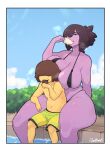absurd_res anthro big_breasts bikini breast_squish breasts brown_hair clothing cumbread deltarune duo feet_in_water female food freckles hair hair_over_eye hi_res huge_breasts human human_on_anthro interspecies kris_(deltarune) larger_anthro larger_female male male/female mammal one_eye_obstructed poolside popsicle popsicle_in_mouth reptile scalie sitting size_difference slightly_chubby slightly_chubby_female smaller_human smaller_male squish susie_(deltarune) swimming_pool swimming_trunks swimwear thick_thighs undertale_(series) yellow_body yellow_skin