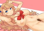  blonde_hair blue_eyes blush breasts censored galko heart heart_censor huge_breasts inverted_nipples long_hair looking_at_viewer lying navel nipples nude on_back oshiete!_galko-chan pubic_hair pussy smile solo tomatto_(@ma!) 