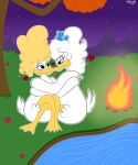 absurd_res anatid anseriform anthro avian avian_butt avian_feet bedroom_eyes big_hair bird campfire colty8 crown cuddling daisy_and_the_mysteries_of_paris daisy_duck disney duck duck_footed duo evening eye_contact female female/female forest hair headgear heart_symbol hi_res hug intimacy looking_at_another lovers_moment marie_ducklette narrowed_eyes noblewoman nude outdoor_nudity plant queen river riverside romantic romantic_ambiance romantic_couple romantic_night royalty seductive social_nudity tiara tiara_only tree