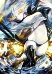  bad_id bad_pixiv_id banned_artist black_legwear black_panties crop_top glowing glowing_eyes kantai_collection kyara36 long_hair navel panties school_uniform serafuku shinkaisei-kan solo ta-class_battleship thighhighs turret underwear white_hair white_skin yellow_eyes 