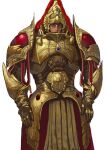  1girl absurdres adeptus_custodes armor breastplate gauntlets gold_armor helmet highres imperium_of_man looking_at_viewer mossacannibalis pauldrons power_armor scar scar_on_face shoulder_armor solo tagme warhammer_40k white_background 