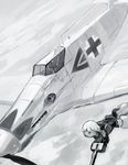  aircraft airplane bf_109 erica_hartmann flying gun machine_gun mg42 monochrome shiraba_(sonomama_futene) short_hair sketch strike_witches striker_unit tail weapon world_witches_series 