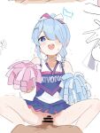  1girl arona_(blue_archive) bent_over blue_archive blue_eyes blue_hair braid cheerleader choker colored_inner_hair cowgirl_position goreinu_white halo hetero multicolored_hair penis pink_hair pom_pom_(cheerleading) pussy sex short_hair simple_background sketch skirt spread_legs straddling teeth upper_teeth_only white_background 