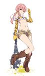 :p alternate_hairstyle animal_print ashuku bandeau bangs bare_shoulders belt_boots boots bow breasts brown_footwear buckle elbow_gloves full_body fur_trim gloves hair_between_eyes hair_bow hair_ornament hair_tousle highres idolmaster idolmaster_cinderella_girls jougasaki_mika long_hair looking_at_viewer low_twintails mace magatama midriff navel no_socks oni open_fly panties panty_peek pink_hair print_gloves short_sleeves shorts simple_background small_breasts smile smiley_face solo spiked_mace standing standing_on_one_leg strapless tiger_print tongue tongue_out twintails unbuttoned underboob underwear unzipped v-shaped_eyebrows weapon white_background yellow_eyes 