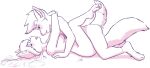 2024 absurd_res anthro anthro_on_anthro aogami breasts canid canine canis digital_media_(artwork) duo female fox from_front_position fur hair hi_res lying male male/female mammal missionary_position nipples nude on_back sex simple_background tail wolf