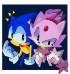  1boy 1girl animal_ears black_eyes blaze_the_cat blue_fur cat_ears cat_girl cat_tail forehead_jewel fur-trimmed_gloves fur_trim furry furry_female furry_male gloves highres legochet open_mouth ponytail purple_fur simple_background sonic_(series) sonic_the_hedgehog tail white_gloves 