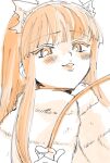  1girl blunt_bangs blush_stickers cape capelet commentary_request fate/grand_order fate_(series) fur-trimmed_cape fur_capelet fur_trim hime_cut long_hair looking_at_viewer medb_(fate) no+bi= orange_theme simple_background solo straight_hair tiara upper_body white_background 