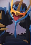 ambiguous_penetration avian bird black_body blue_body blush bodily_fluids breath claws cowgirl_position dominant dominant_female duo empoleon female female_focus female_on_top feral first_person_view from_front_position generation_4_pokemon hi_res human interspecies katahane3 looking_at_viewer looking_pleasured lying male male/female male_on_bottom male_pov mammal multicolored_body nintendo on_bottom on_top penetration penguin pokemon pokemon_(species) pokephilia reaching_towards_viewer saliva saliva_string sex simple_background solo_focus tongue tongue_out
