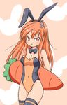  a-ktoo animal_ears beatmania beatmania_iidx bow bowtie bunny_ears bunnysuit detached_collar long_hair orange_eyes orange_hair stuffed_carrot thighhighs umegiri_iroha 