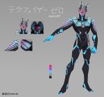  1boy alien armor black_bodysuit bodysuit boots color_timer dark_persona detached_horns full_body glowing glowing_eyes highres horns looking_at_viewer male_focus red_eyes solo standing tokusatsu tongzhen_ganfan ultra_series ultraman_geed_(series) ultraman_zero ultraman_zero_the_movie ultraman_zero_the_movie_choukessen!_belial_ginga_teikoku 