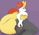 anthro bodily_fluids braixen canid canine female fluffy fox generation_6_pokemon genital_fluids genitals hi_res lavenderscent mammal nintendo pokemon pokemon_(species) solo thirsty urine vaginal_fluids wetting