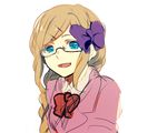  axis_powers_hetalia bad_id bad_pixiv_id blonde_hair blue_eyes bow braid glasses hair_bow hair_ornament hairclip long_hair monaco_(hetalia) open_mouth pomuta_(tama922) purple_bow simple_background single_braid smile solo white_background 