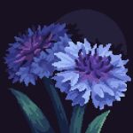  blue_background blue_flower cornflower flower flower_focus highres leaf louispretends no_humans original pixel_art plant shadow 