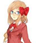  axis_powers_hetalia bad_id bad_pixiv_id blonde_hair blue_eyes blush bow braid hair_bow hair_ornament hairclip long_hair long_sleeves lowres monaco_(hetalia) pomuta_(tama922) red_bow simple_background single_braid smile solo white_background 