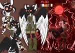  absurd_res anthro avian beak black_body black_fur clothed clothing digital_media_(artwork) english_text female fur gryphon hair hi_res looking_at_viewer mythological_avian mythological_creature mythology rinkamo signature simple_background smile solo stripes tail text white_body white_fur wings wolfennecus(world) 