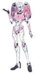  1girl arcee armor autobot backpack bag blue_eyes flame_toys helmet highres humanoid_robot panties pink_panties robot robot_girl savvy_bot shoulder_armor simple_background transformers underwear white_background 