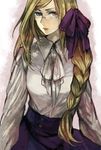  aqua_eyes asaaahi axis_powers_hetalia bad_id bad_pixiv_id blonde_hair bow braid collared_shirt glasses hair_bow hair_over_shoulder lips long_hair long_sleeves monaco_(hetalia) purple_bow shirt single_braid skirt solo 