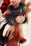  ascot bat_wings blue_hair fang hat hat_ribbon looking_at_viewer maho_moco mob_cap open_mouth puffy_short_sleeves puffy_sleeves red_eyes remilia_scarlet ribbon shirt short_sleeves silver_hair solo touhou wings 