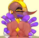 2024 5_fingers 5_toes absurd_res animal_humanoid barefoot cephalopod cephalopod_humanoid clothing dark_body dark_skin fangs feet female fingers foot_focus frye_(splatoon) hi_res humanoid humanoid_feet humanoid_pointy_ears inkling looking_at_viewer marine marine_humanoid mollusk mollusk_humanoid multicolored_body multicolored_skin nintendo plantigrade purple_body purple_skin signature simple_background soles solo splatoon staerk teeth toes two_tone_body two_tone_skin