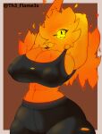  absurd_res big_breasts big_butt bodily_fluids bra breasts butt clothing elemental_creature elemental_humanoid fire flam3s hi_res huge_breasts humanoid sports_bra sportswear sweat sweatdrop thick_thighs tight_clothing tight_fit underwear 