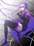  blindfold chain dagger facial_mark fate/stay_night fate_(series) forehead_mark long_hair nameless_dagger okina_(805197) purple_hair rider solo thighhighs very_long_hair weapon 