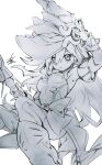  1girl arikanrobo blush_stickers breasts duel_monster greyscale hat highres long_hair looking_at_viewer monochrome nightmare_apprentice simple_background small_breasts solo white_background witch witch_hat yu-gi-oh! 