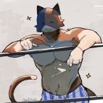  5_fingers :3 anthro calico_cat domestic_cat epic_games felid feline felis fingers flshtwo fluffy_face fortnite fur gesture hand_gesture leaning leaning_forward male mammal meowscles moobs multicolored_body multicolored_fur muscular muscular_male navel one_eye_closed pointing shorts_only solo star_symbol tail wink 