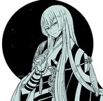  armor japanese_armor japanese_clothes kousetsu_samonji l_hakase long_hair lowres male_focus monochrome shoulder_armor simple_background sode solo touken_ranbu upper_body white_background 