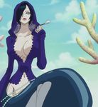  1girl breasts cloud hair_over_one_eye madame_shirley mermaid monster_girl navel one_piece screencap solo stitched 