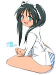  :d bad_id bad_pixiv_id banned_artist blush fang francesca_lucchini green_eyes green_hair indian_style looking_at_viewer mikomu open_mouth panties sitting smile solo strike_witches striped striped_panties twintails underwear world_witches_series 