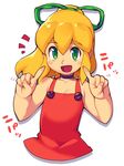  bad_id bad_pixiv_id bare_shoulders blonde_hair green_eyes hair_ribbon long_hair metata open_mouth ponytail red_skirt ribbon rockman rockman_(classic) roll simple_background skirt smile solo white_background 