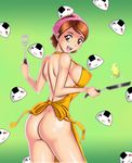  1girl apron ass cooking_mama food housewife mama_(cooking_mama) milf short_hair sideboob smile solo 