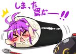  &gt;_&lt; :&lt; bowl chibi closed_eyes food hat hat_removed headwear_removed in_food makizushi minigirl needle purple_hair rindou_(p41neko) solo sukuna_shinmyoumaru sushi touhou translated 