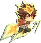  brown_hair fire hatoko-sama hood hoodie katekyo_hitman_reborn! male_focus orange_eyes sawada_tsunayoshi skull solo zipper 