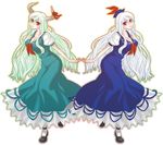  bad_id bad_pixiv_id dual_persona ex-keine green_hair hat horns kamishirasawa_keine long_hair multiple_girls red_eyes silver_hair sukagawa_ako touhou 