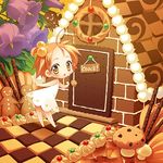  ahoge bad_id bad_pixiv_id blonde_hair carnelian copyright_request dress food gingerbread in_food minigirl short_hair solo 