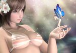  3d bad_id bad_pixiv_id bikini breasts brown_eyes brown_hair butterfly_wings fairy flower giantess hibiscus hinemaru large_breasts minigirl original short_hair solo strap_gap swimsuit underboob undersized_clothes wings 