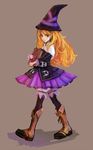  bad_id bad_pixiv_id blonde_hair book boots brown_eyes dress grimgrimoire hat lillet_blan long_hair pantyhose poncho roncele skirt smile solo witch witch_hat wizard_hat 