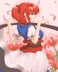  abo_(hechouchou) bad_id bad_pixiv_id from_behind looking_back onozuka_komachi red_eyes red_hair scythe short_hair solo tears touhou two_side_up yawning 
